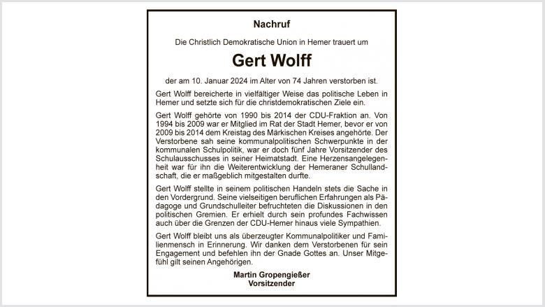Nachruf Gert Wolff