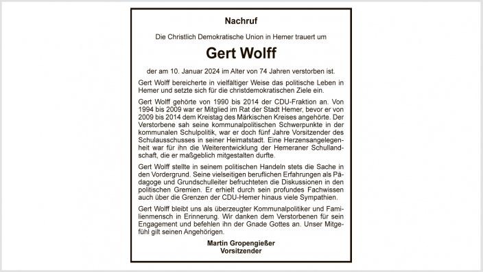 Nachruf Gert Wolff